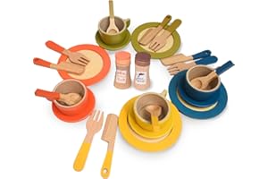 AolKee Spielküche Zubehör, 26 Stück, Küchenzubehör Kinder Holz, Spielzeug-Küchenzubehör, Rollenspiel-Spielzeug für Kinder ab 3 Jahren