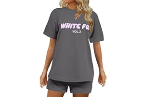 Jayyouu White Fox Tracksuit Women Summer 2 Piece Outfits Trendy Letter Printed Oversized Short Sleeve T-Shirt And Drawstring Shorts Ladies Gym Activewear Y2K Jogger Sweatsuit