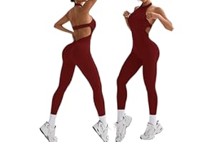XDSP Tuta Intera Donna Sportiva Elegante Tight Scrunch Butt V back Jumpsuit Tuta senza Slims maniche per sport senza schiena tuta yoga con tuta intera elasticizzata One Piece Palestra Bodysuit
