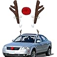 Car Reindeer Antlers Christmas Car Decorations Plush Reindeer Rudolf Car Antlers and Nose Set Reindeer Jingle Bell for Vehicle Xmas Auto Accessories Costume (Brown)