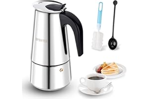 UPOHYEE Espressokocher Induktion Herde Geeignet 12 Tassen 600 ml Espressomaschine aus 304+430 Edelstahl, Mokkakanne für Espresso Kaffee Mokka Espressokanne Mit Dosierlöffel und Schwammbürste