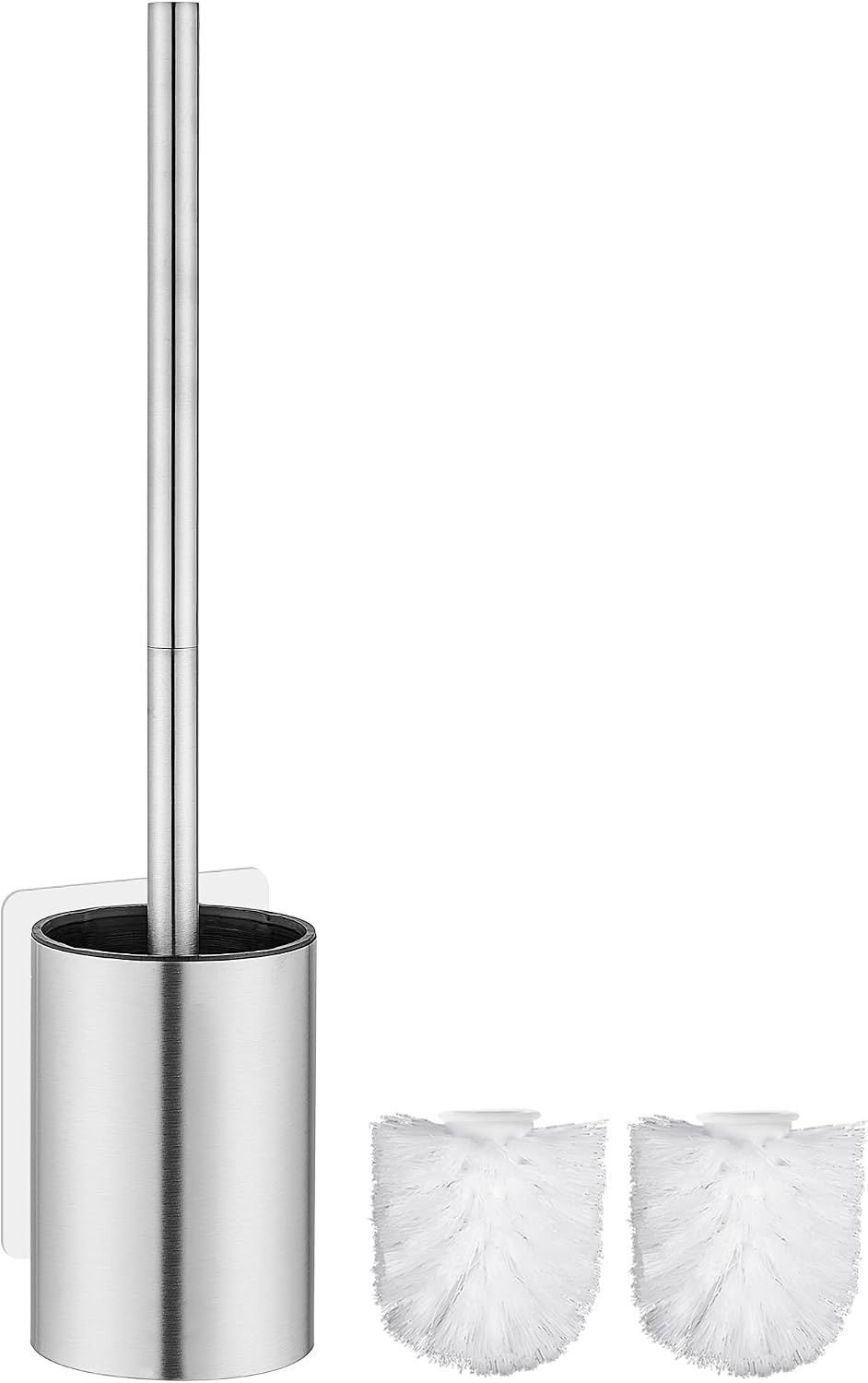 ASKLUND Escobillas de Baño Escobillero WC de Acero Inoxidable con 2 Cabezales,Montaje en Pared/en Suelo, Plata Mate