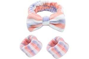 NINVVS 3 PCS Spa Headband Wrist Washband Wash Set, make up Headband, Soft Elastic Hair Band, Coral velvet Headband, Portable Waterproof Wrist Band, Face Wash Wrist Band, Butterfly Tie Hair Band