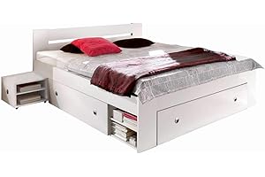 STELLA TRADING STEFAN, Contemporaneo struttura letto matrimoniale, 180 x 200 cm, con 2 comodini, Set completo per camera da letto di colore bianco, 185 x 86 x 204 cm (larghezza x altezza x profondità)
