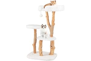 GOPLUS Arbre a Chat 59 x 49 x 110 CM à 4 Niveaux en Bois Massif avec Plateforme en Peluche Douce, Perchoir, Hamac, Charge 10 KG, 2 Griffoirs en Jute, Arbre à Chat pour Se Reposer, Jouer et Aiguiser