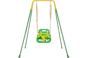 FUNLIO Columpio da Jardin Exterior para Bebe con 4 Sacos de Arena, Columpio de Interior en Casa para Infantil con Soporte Metálico Plegable, Fácil de Montar y Guardar - Verde Claro