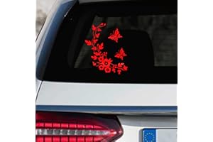 Leniutor Adesivi decorativi per auto, 16 colori, impermeabili, in vinile, motivo floreale, farfalle, decalcomanie da parete, 28 x 34 cm (rosso riflettente)