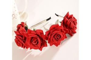 CHSYOO Diadema Roja Diadema Rosa Señoras Flor Diadema Chica Flor Tiara para la Novia de La Boda Fiesta de Cumpleaños de La Boda Fiesta de Los Niños