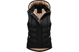 Tuopuda Manteau Femme sans Manche, Veste sans Manche Polaire Chaud Automne Hiver Gilet sans Manche à Capuche Amovible Hooded Coat Zippée Waistcoat avec Poches