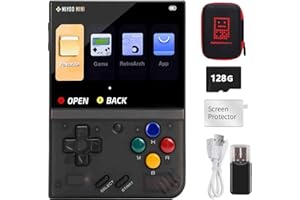CAWEVON Console de Jeu Portable Miyo Mini Plus, Carte TF 128G avec 15000 Jeux Classiques, Console de Jeu d'Arcade avec écran de 3,5 Pouces, Prise en Charge du Matchmaking en Mode Hotspot WiFi (Noir, 128g)