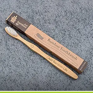 Natural Bamboo Toothbrush with BPA free soft bristles, Biodegradable, Ergonomic Curve Handle, Eco-Friendly, Vegan, Organic Toothbrush for 1-Adult (Pack of 1)