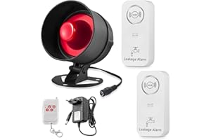 TOWODE Sistema de Alarma de Seguridad Detector de Agua Juego de 5 Piezas, Sistema de Alarma Con Sirena de 115 DB, Mando a Distancia, Para Almacén, Tienda, CASA, Apartamento