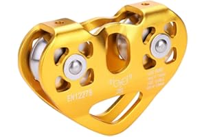 Heitune 30KN À Double Poulie Tyrolienne de Sauvetage par Câble Chariot Extérieur Escalade Équipement (Gold)