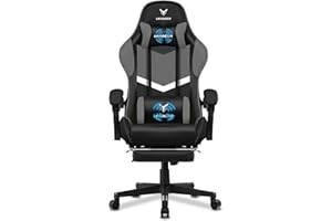 LUCKRACER Gaming Chair, Massage Ergonomic Computer Chair with Footrest and Lumbar Support High Back Height Adjustable Gaming Chair with 360°-Swivel Seat and Headrest for Home Office Grey