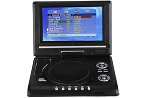 Hakeeta Tragbarer DVD-Player, 19.8 cm (7.8 Zoll), drehbarer Bildschirm, wiederaufladbar, für TV, voll kompatibel, High-Definition-LCD-Display und integrierter Akku mit großer Kapazität (US)