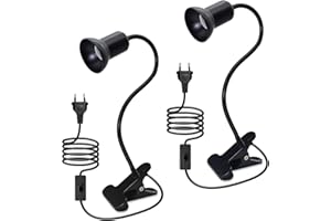 LAKONEI 2 Pezzi Portalampada Ceramica E27 con Pinza Lampada a Clip a Collo di Cigno in Metallo 360° Regolabile Lampada da Tavolo a LED Lampada a Clip per Lettura da Comodino, Ufficio (Switch-Nero*2)