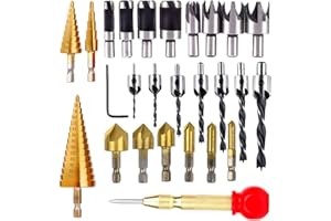 WINGFLY Punte Coniche in Acciaio HSS per Trapano, Svasatore per Metallo Legno Titanio Codolo Esagonale, Lavorazione del Legno Three-pointed