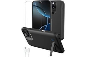 Gladgogo Akku Hülle für iPhone 17/iPhone 16 Pro, 8500mAh Akkuhülle mit Ständer,Wiederaufladbar Batterie Ladehülle Akku mit Schutzfolie,Tragbares Batterieladegerät Hülle Power Bank, Schwarz