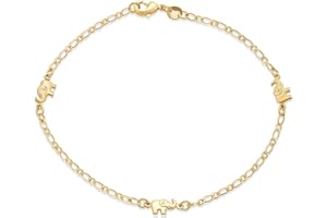 Bling Jewelry Dainty Three Multi Charm Lucky Elephant Anklet Ankle Bracelet For Women Teens 18K Gold Plated Brass 7.5, 9.5 Inch Made In Brazil