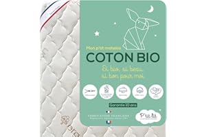P'TIT LIT - Matelas Bébé Coton Bio - 60x120 cm - 100% Coton : matière Naturelle d'origine Végétale - sans Traitement Chimique - Déhoussable - Oeko Tex® - Fabrication Française - EP. 10 cm