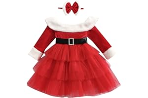Loalirando Completo Bambina Invernale Abito di Babbo Natale Bambina Neonata Natalizio Senza Spalline Vestiti Bambina Invernali con Cintura+Fascia per Bambini