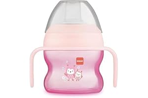 MAM Starter Cup Tazza bambini 150 ml, Biberon acqua e latte per neonati 4+ mesi con morbido beccuccio anti-goccia, Borraccia neonato dalla forma arrotondata con pratici manici antiscivolo, Rosa