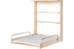 roba Table à Langer Murale Pliante en Bois Naturel avec Matelas de Change Hydrofuge "roba Style gris" - 2 Étagères Pratiques - Peu Encombrante - Supporte Jusqu'à 15 kg