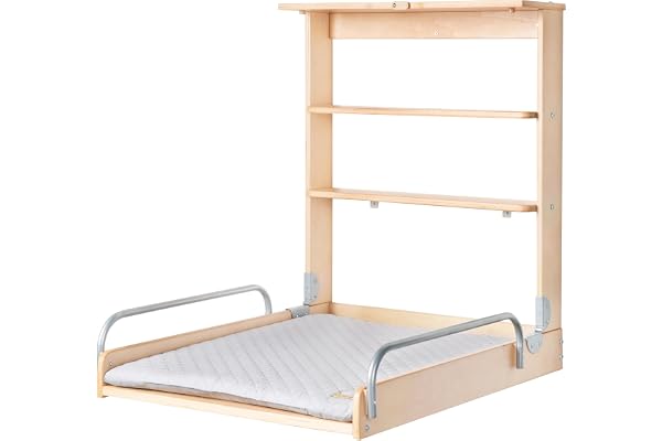 roba Table à Langer Murale Pliante en Bois Naturel avec Matelas de Change Hydrofuge "roba Style gris" - 2 Étagères Pratiques - Peu Encombrante - Supporte Jusqu'à 15 kg