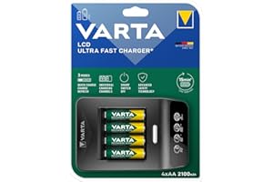 Varta Chargeur Ultra Rapide + 15 Minutes pour Batteries Rechargeables AA/AAA Inclus 4 Batteries AA 2100 mAh 57685101441