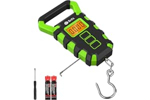 Brifit Balance de Pêche Numérique 50 KG, Balance à Bagages Electronique avec Ruban à Mesurer, Balance de Pêche à Main Numérique, Balances Electroniques avec Ecran LCD Rétroéclairé - Vert