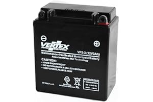 MY MOTO PARTS Vertex VP3-3 (B) Sealed AGM Motorcycle/Powersport Battery, 12V, 3Ah, CCA (-18) 35, Replaces: CB3L-A, YB3L-A 9.9 x 5.6 x 11.1 centimetres