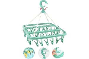 LWMTT Etendoir Chaussette, Étendoir à Linge à Suspendre avec 32 Pinces,Etendoir Linge Interieur Extérieur Suspendre, Sechoir a Linge Rotatif Pliant, pour Chaussettes, sous-Vêtements et Petits (Vert)