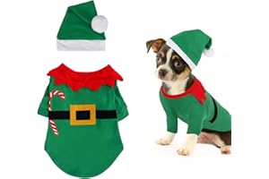 Fadcaer Christmas Pet Costume Dog Outfit with Hat - Santa Claus & Elf Styles - Green M