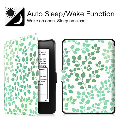 Fintie Kindle Paperwhite Hülle – Die dünnste und leichteste Smartshell Case Schutzhülle Tasche mit auto Sleep / Wake für den neuen Kindle Paperwhite 2016 (mit 300 ppi-Display, 6 Zoll, und integrierter Beleuchtung) und alle Modelle von 2012, 2013, 2014, 2015, Grüne Blätter - 2