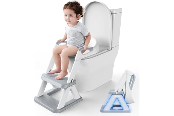 Wimaha Reducteur Toilette Enfant, Pot Bebe Toilette, Rehausseur Toilette Enfant, Coussinet Antidérapant Avec Poignées, Hauteur Réglable, Tabouret Pliable, Gris