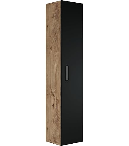 Armoire Murale Salle De Bain 35x80x30 Cm - 1 Porte, 3 étagères, Gris Graphite & Chêne