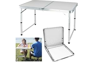 Feidak Folding Table Picnic Table Outdoor Party Dining Table with Portable Handle, Ideal for Camping Buffet Wedding Market Garden, 4ft-120cm, Aluminum Frame & Adjustable Height