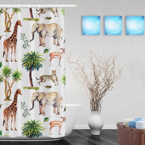 Harmony Animals & Nature Giraffe Elephant Goat Decor Bathroom Shower Curtains High Quality Fade Resistant Waterproof Mildew Polyester Fabric 36"x72"Inch