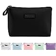 Small Cosmetic Bag for Purse MAANGE Small Makeup Bag Portable Travel Makeup Pouch Waterproof PU Leather Make up Bag with Handle Cute Versatile Zipper Pouch for Women (Black)