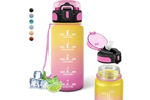 GRSTA Borraccia, 500ml Borraccia Bambini, Borraccia con Cannuccia Senza Perdite, Borraccia Motivazionale con Scala Temporale, Facile da Pulire, Borraccia per Bere di Piu, per Scuole, Viaggio, Campeggio