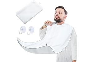 BUYSOW Grembiule da Barba Uomo, Telo per Barba Impermeabile, Mantella Barbiere da Specchio, Kit di Accessori per Barba con 2 Ventose Trasparenti per la Rasatura a Casa, Regalo Premuroso per Uomo (Bianco)