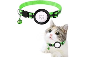 XNYKER Verde Collare per Gatti Air Tag,con Fibbia di Sicurezza e Campana,Collare per Gatto Regolabile 22-35cm,Collare Riflettente per Gatti,Compatibile compatibile con Apple AirTag I cinturino in silicone