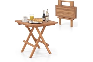 COSTWAY Stolik pomocniczy, składany, odporny na warunki atmosferyczne, składany stół z drewna tekowego, kwadratowy stół balkonowy, stół ogrodowy, drewniany stół do ogrodu, na taras, balkon, 50 x 50 x