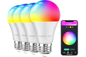 Lepro Ampoule E27 Connectée RGB+WW(2700K) Dimmable, Ampoule Wifi 9W 806LM (Equivalent de 60W) Compatible avec Alexa/Echo/Google Home-4pcs