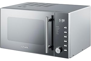 VYTRONIX VY-C900M 900W Digital Microwave Oven | Freestanding Microwave with 5 Power Levels, Clock & Timer Function | Silver Microwave with Mirrored Front, 25 Litre Capacity