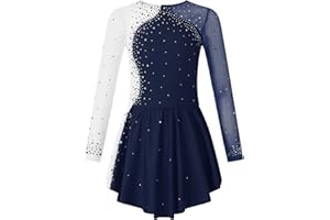 JanJean Mädchen Eiskunstlauf Kleid Glitzer Tanzkleid Langarm Ballett Trikot Tanz Body Ballettkleid Ballettanzug für Kinder 5-16 Jahre