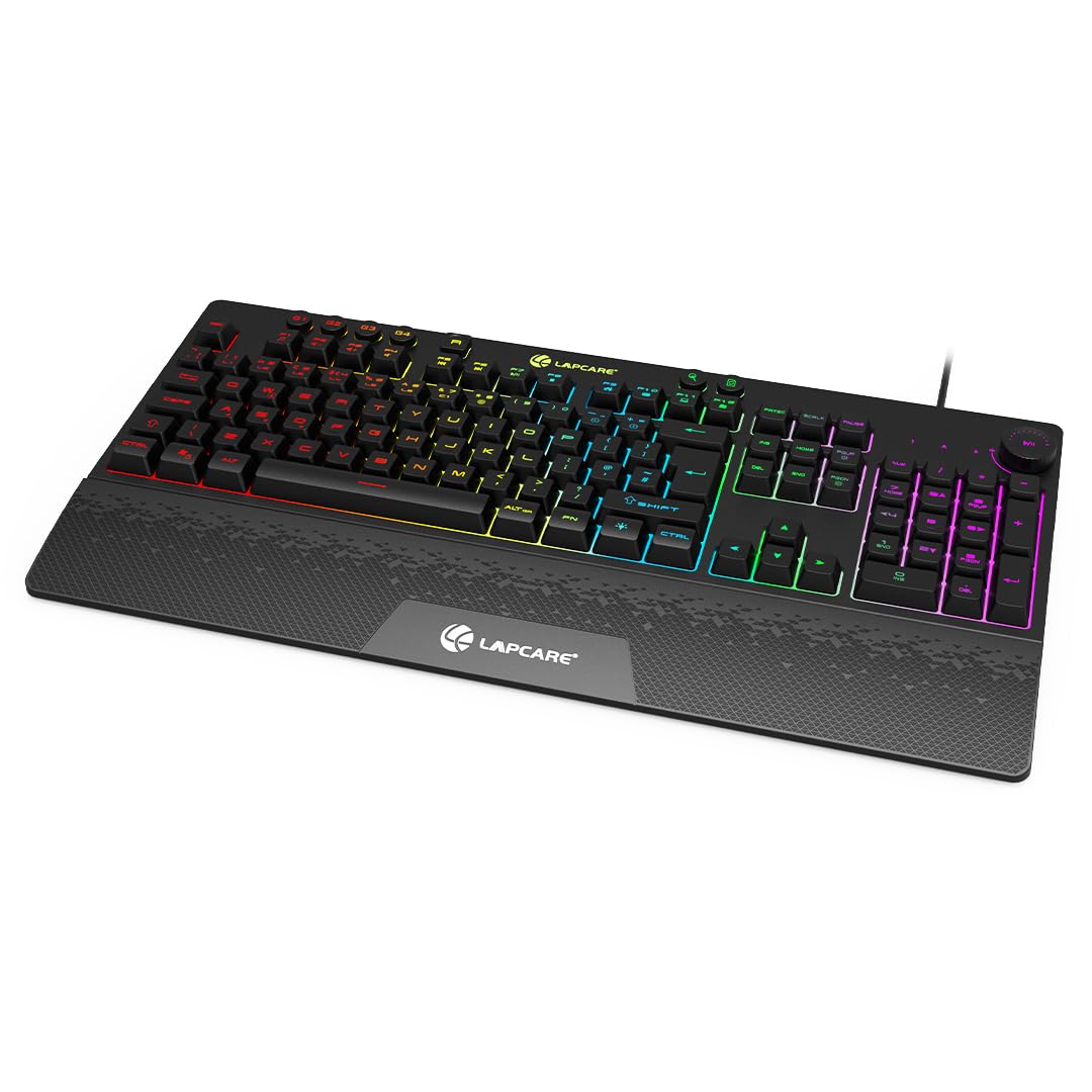 Lapcare Thunder USB Gaming Keyboard, LIGHTSYNC RGB Backlit Keys, Spill-Resistant, Anti-Ghosting, Customizable Keys, Dedicated Multi-Media Keys - Black (LGK-111)