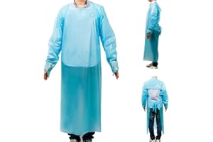 SHARP-TEC Zeguard 100pcs Disposable Aprons, Plastic Gowns with Sleeves, Blue Isolation Protective Gowns, Unisex Fluid Resistant Coverall