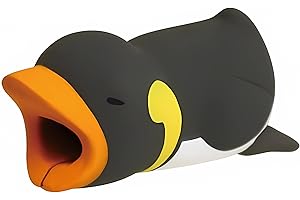 Suneast Cute câble Animal Bite câble USB Cord Saver Protector Empêche la Rupture Support pour iPhone iPad téléphone Portable Accessoire de Protège - Pingouin Noir