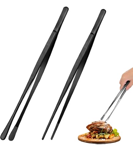 Pinces De Cuisine En Acier Inoxydable - Lot De 2 - 30 Cm De Long - Pour Barbecue, Rôtisserie, Cuisson - Mâchoires Incurvées Et Droites - Poignée Antidérapante